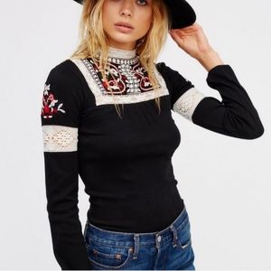 Free People Cozy On Up Lace Embroidered Top